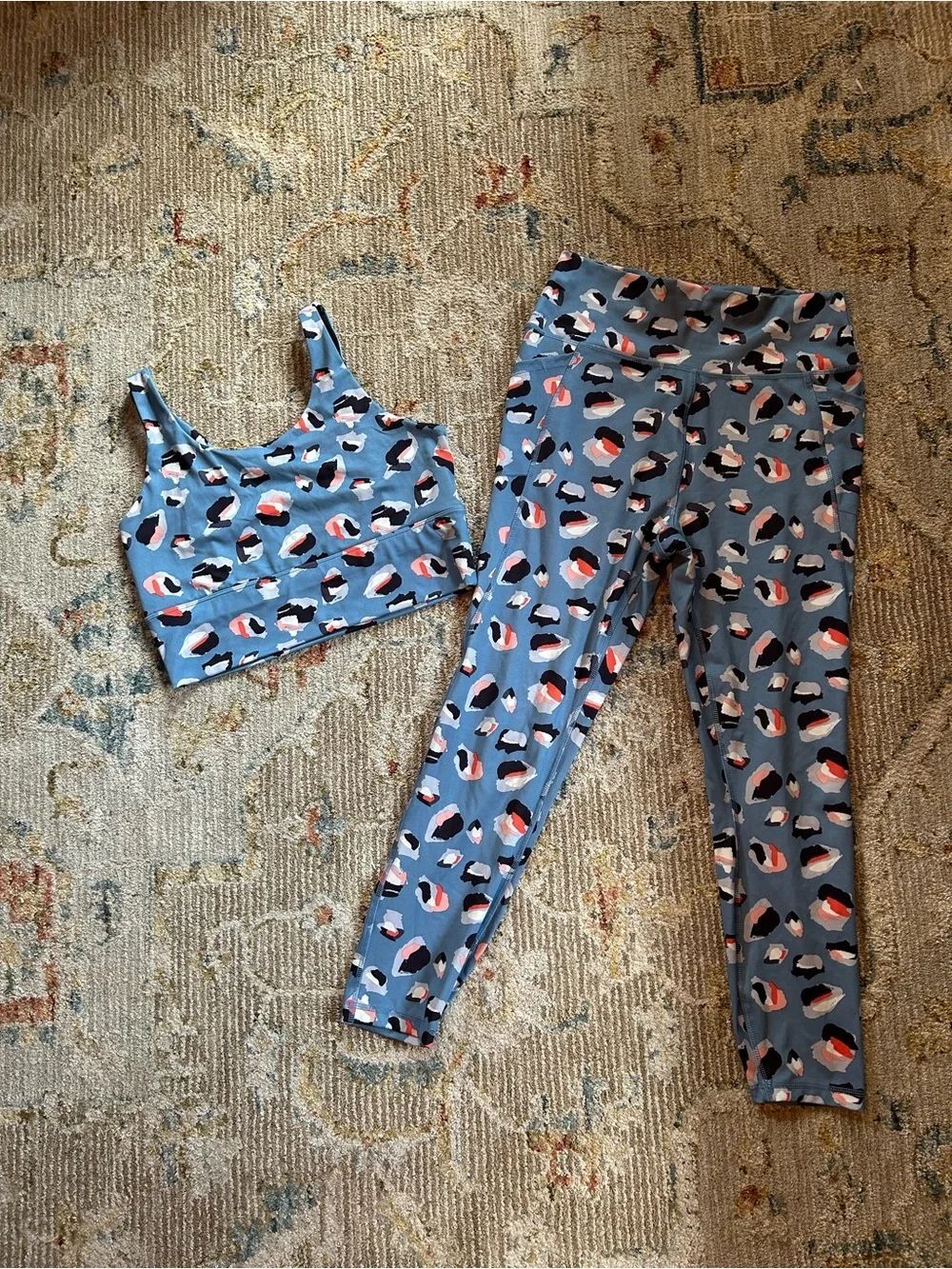 Gottex Blue Animal-Print Legging & Sports-Bra Set with Pink & Black Accents